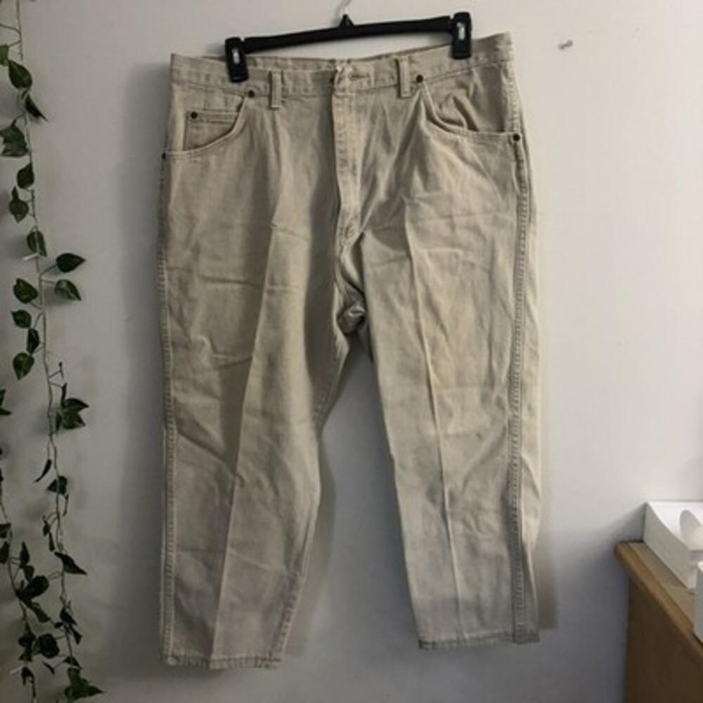 Vintage Wrangler Authentic Jeans Mens 40x30 (37x25) Beige Tan Denim Made in USA
